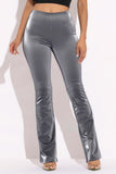 Velvet Pu Flared Pants