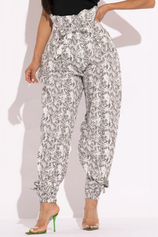 Snake Skin Printed Paper Bag Style Cargo Pants