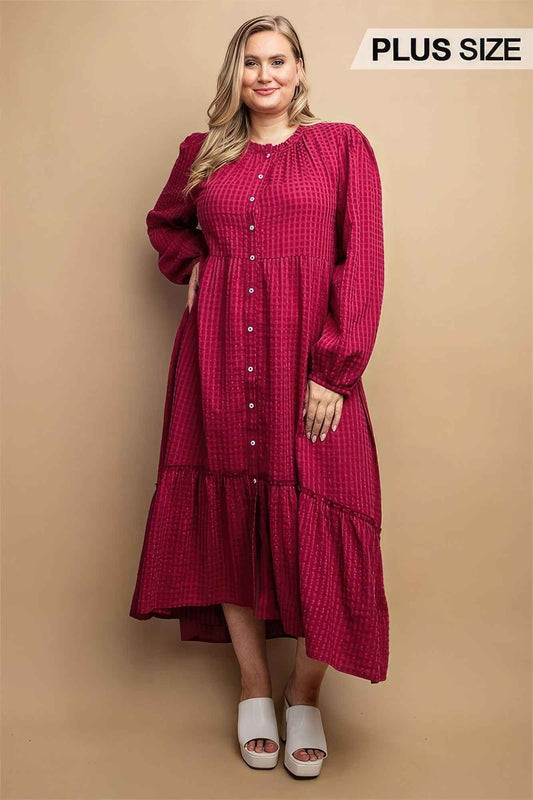 Plus Size Plaid Button Down Hi - Low Hem Maxi Dress – Stylish & Comfortable – men’s fashion, stylish and versatile