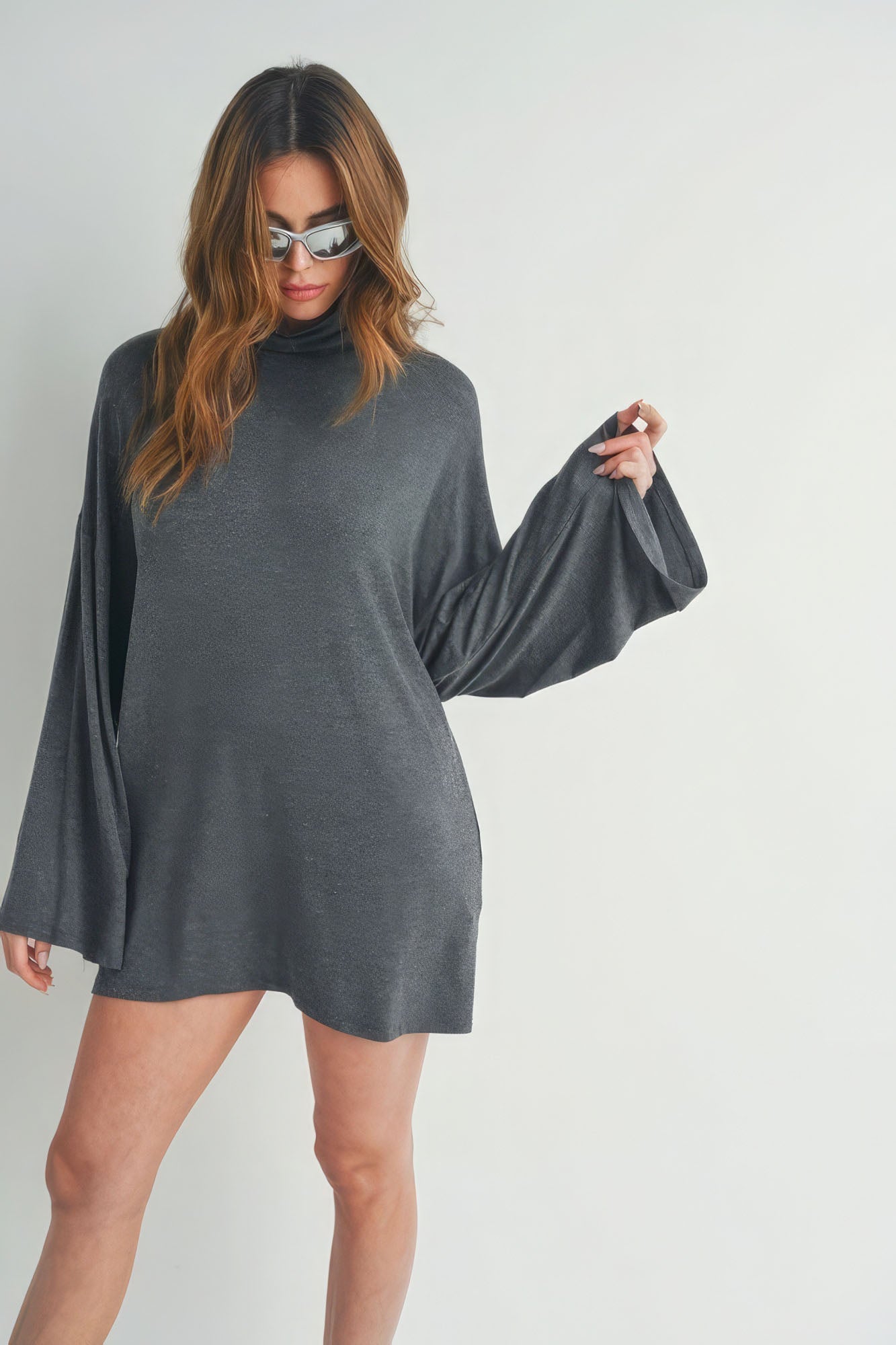 Bell Sleeve Turtle Neck Dress-Product Type | Naughty Smile Fashion