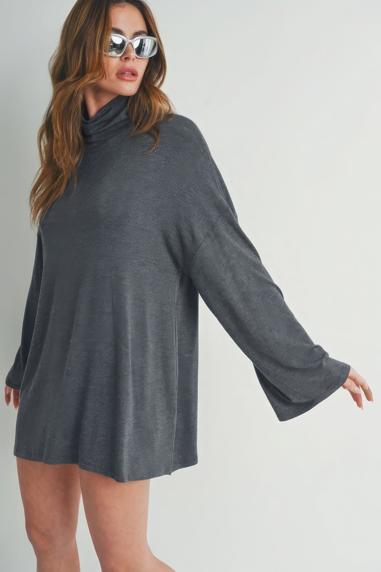 Bell Sleeve Turtle Neck Dress-Product Type | Naughty Smile Fashion