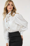 Insert Lace Trim Long Sleeve Blouse