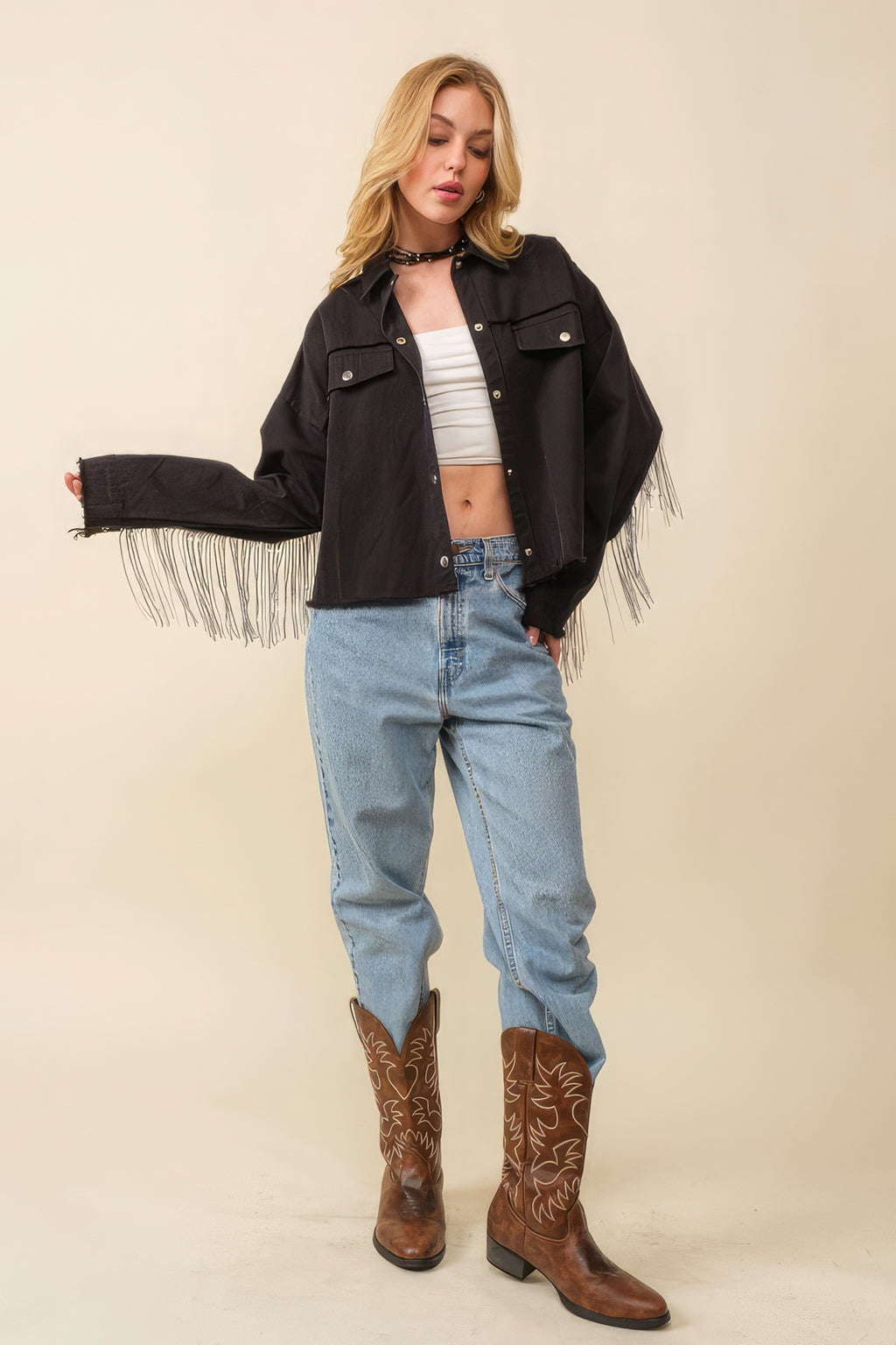 Howdy Sequin Fringe And Star Patches Jacket-Product Type | Naughty Smile Fashion