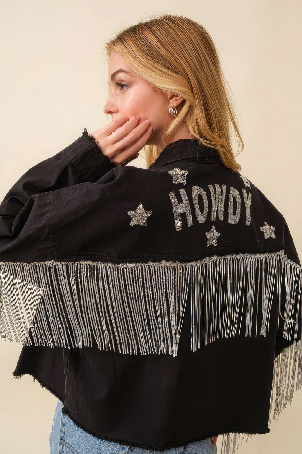Howdy Sequin Fringe And Star Patches Jacket-Product Type | Naughty Smile Fashion