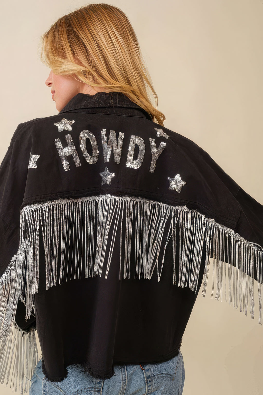 Howdy Sequin Fringe And Star Patches Jacket-Product Type | Naughty Smile Fashion
