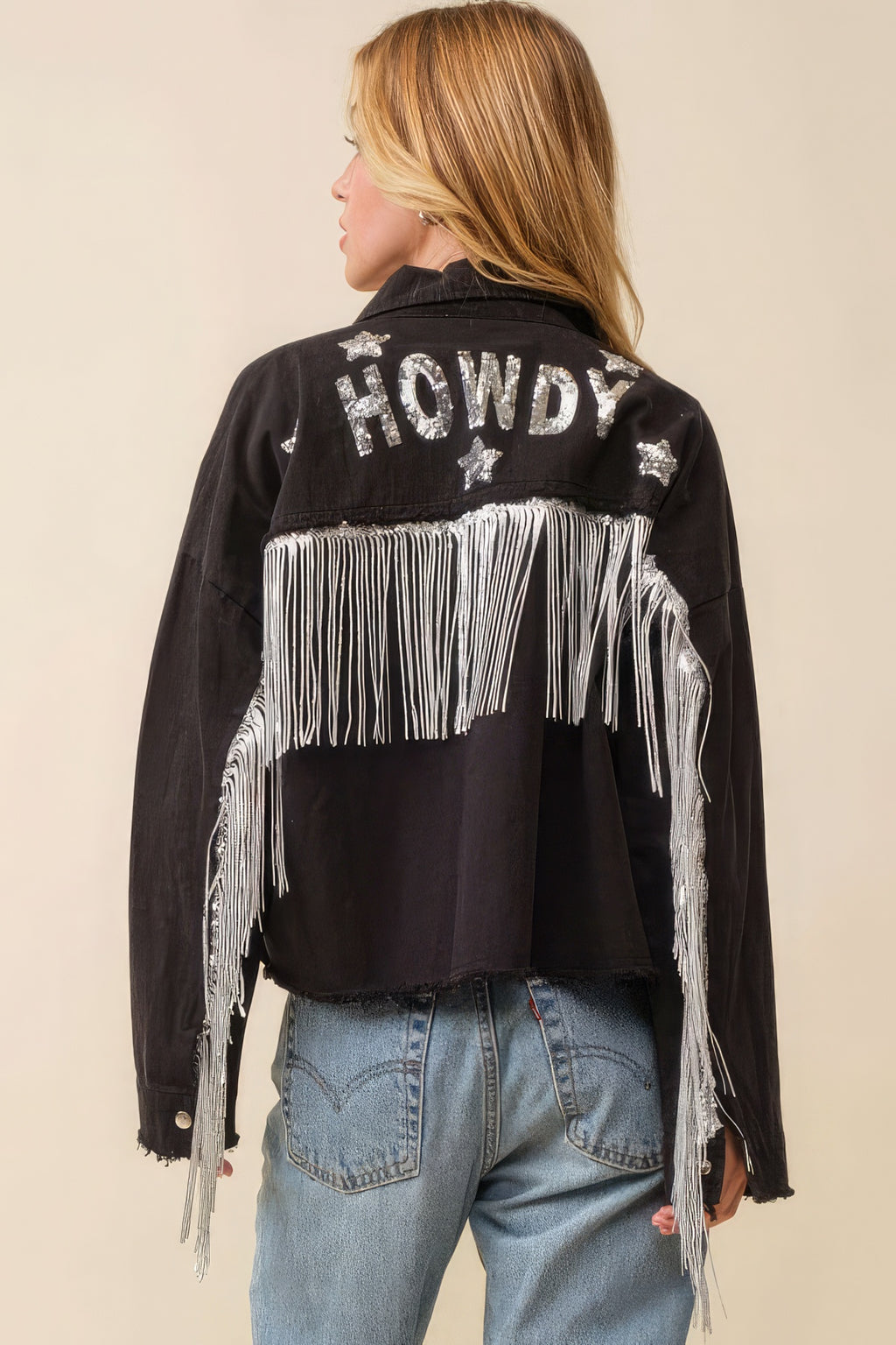Howdy Sequin Fringe And Star Patches Jacket-Product Type | Naughty Smile Fashion