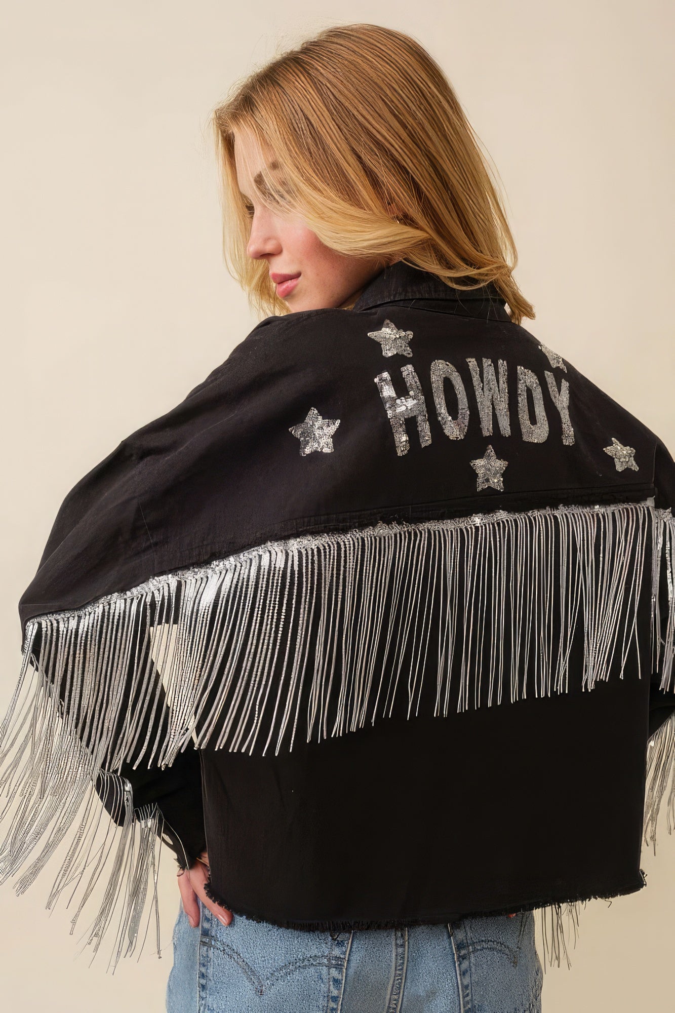 Howdy Sequin Fringe And Star Patches Jacket-Product Type | Naughty Smile Fashion