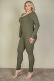 Plus Size Ribbed Scoop Neck Long Sleeve Jumpsuit