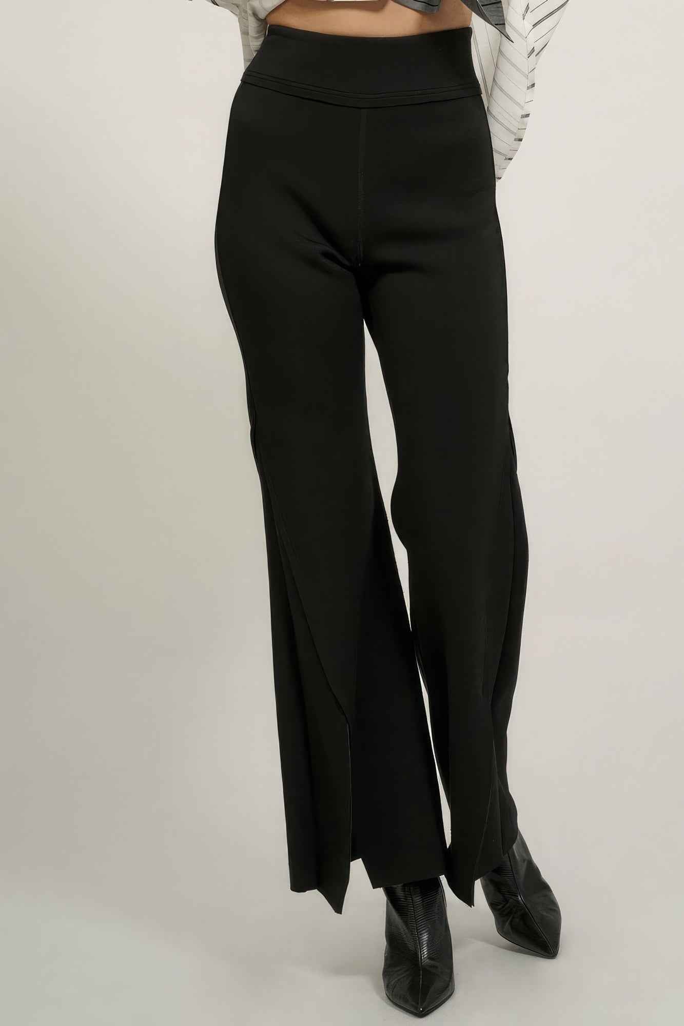 Solid Raw Edge Expose Seam Flare Pants – black, fashion, women style