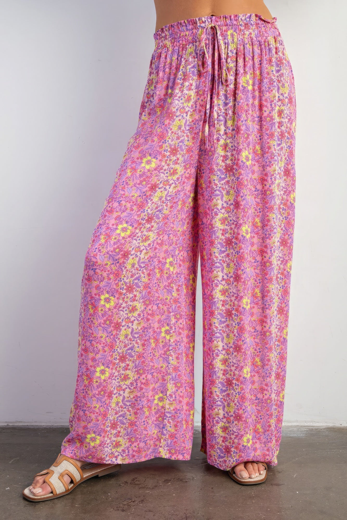 Floral Print Gauze Palazzo Pants – pink, fashion, women style