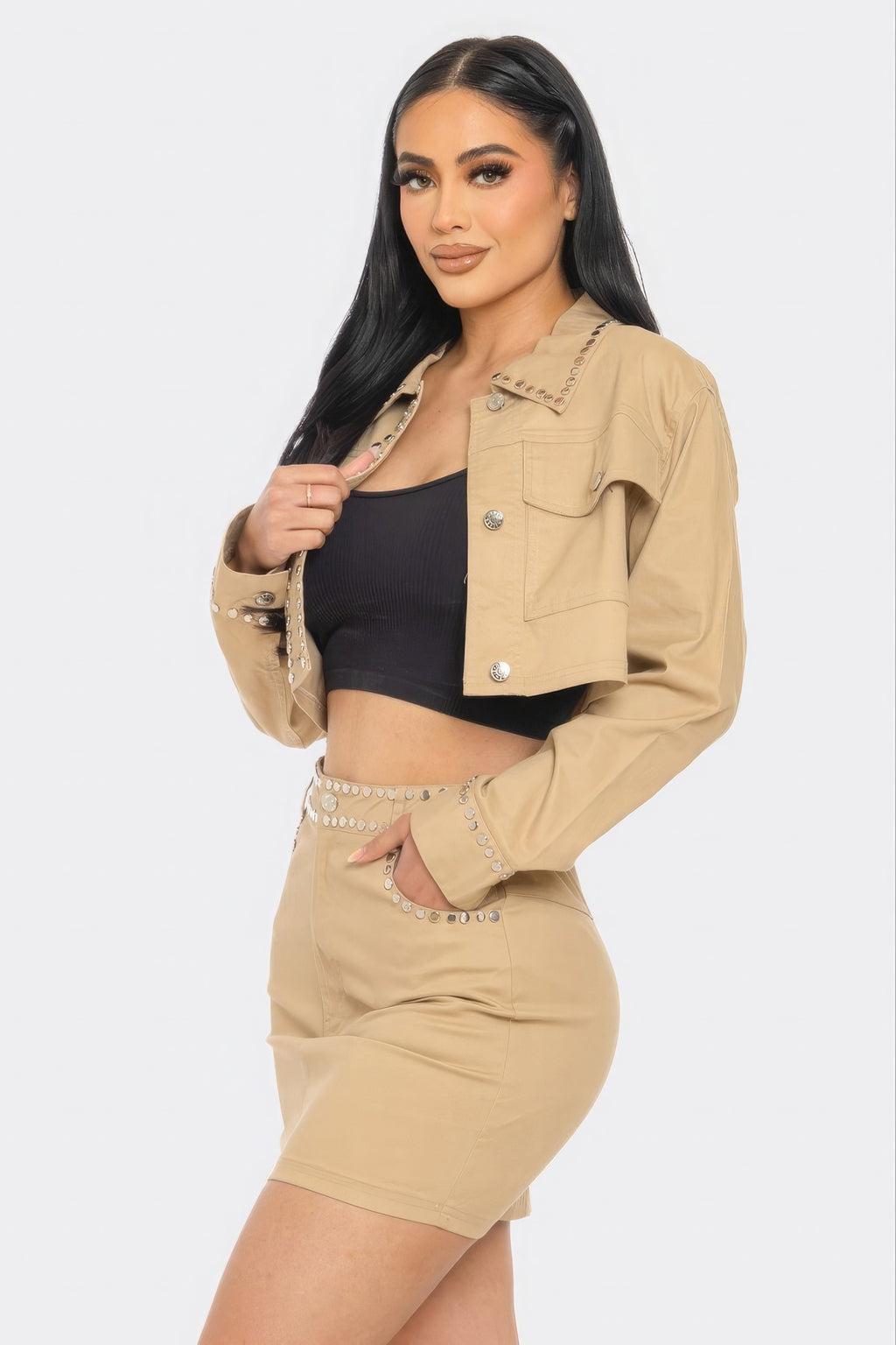 Embroidered cropped shirt set-Product Type | Naughty Smile Fashion