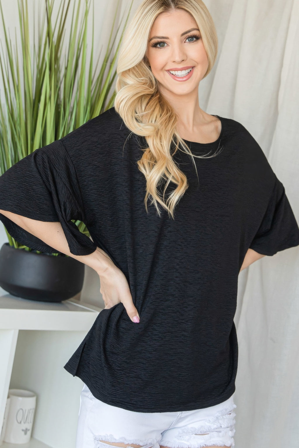 Flared Sleeve Basic Shortsleeve Top-Product Type | Naughty Smile Fashion
