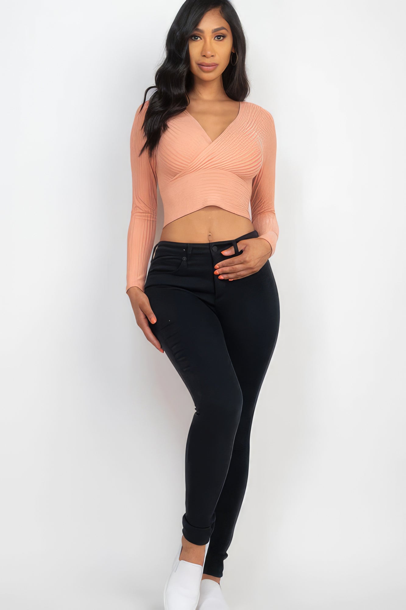 Ribbed Wrap Front Long Sleeve Top-Product Type | Naughty Smile Fashion