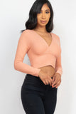 Ribbed Wrap Front Long Sleeve Top