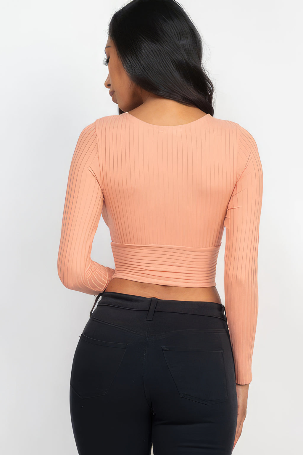 Ribbed Wrap Front Long Sleeve Top-Product Type | Naughty Smile Fashion