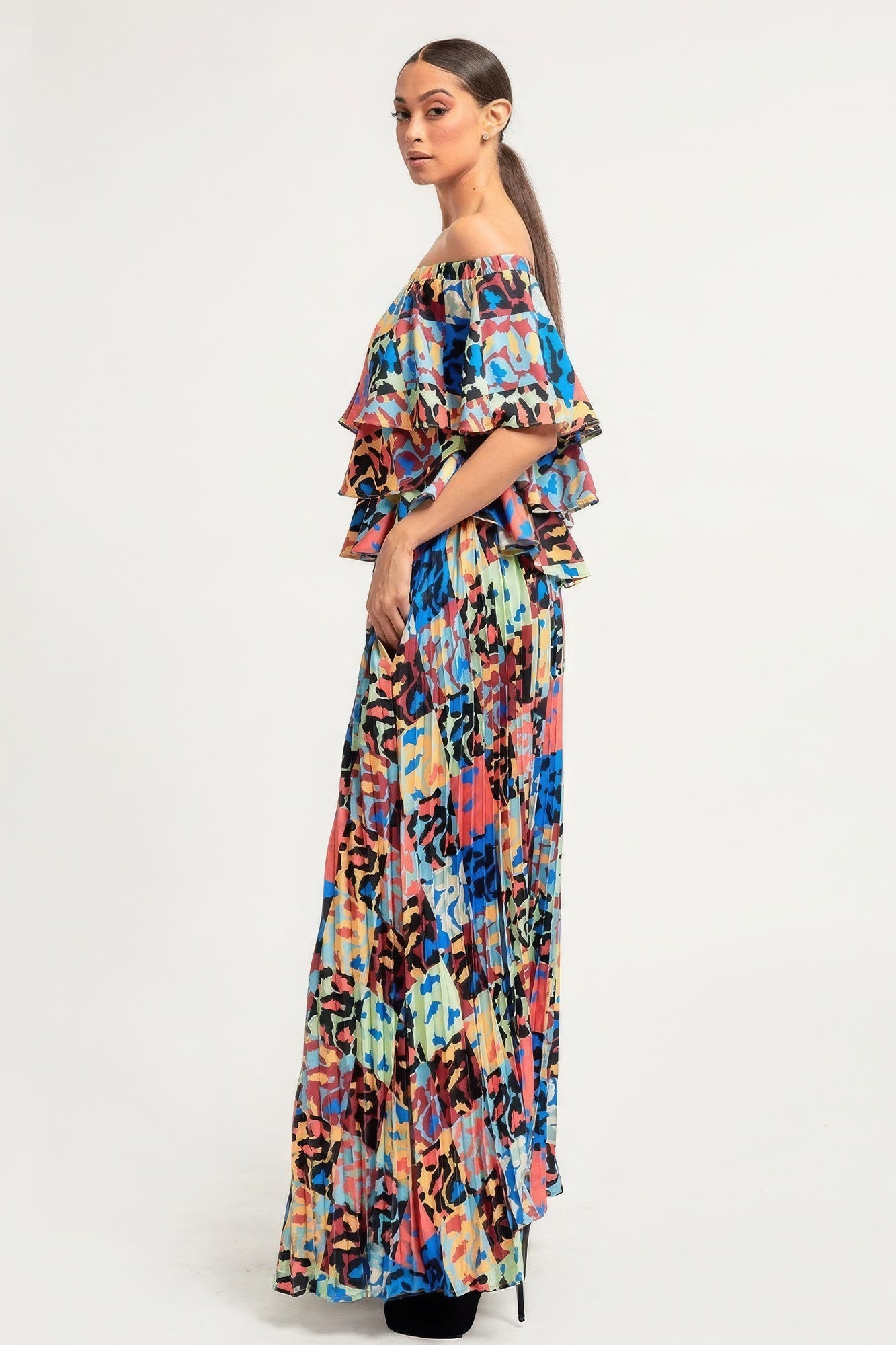 Printed Ruffle Top And Pleated Skirt Set-Product Type | Naughty Smile Fashion