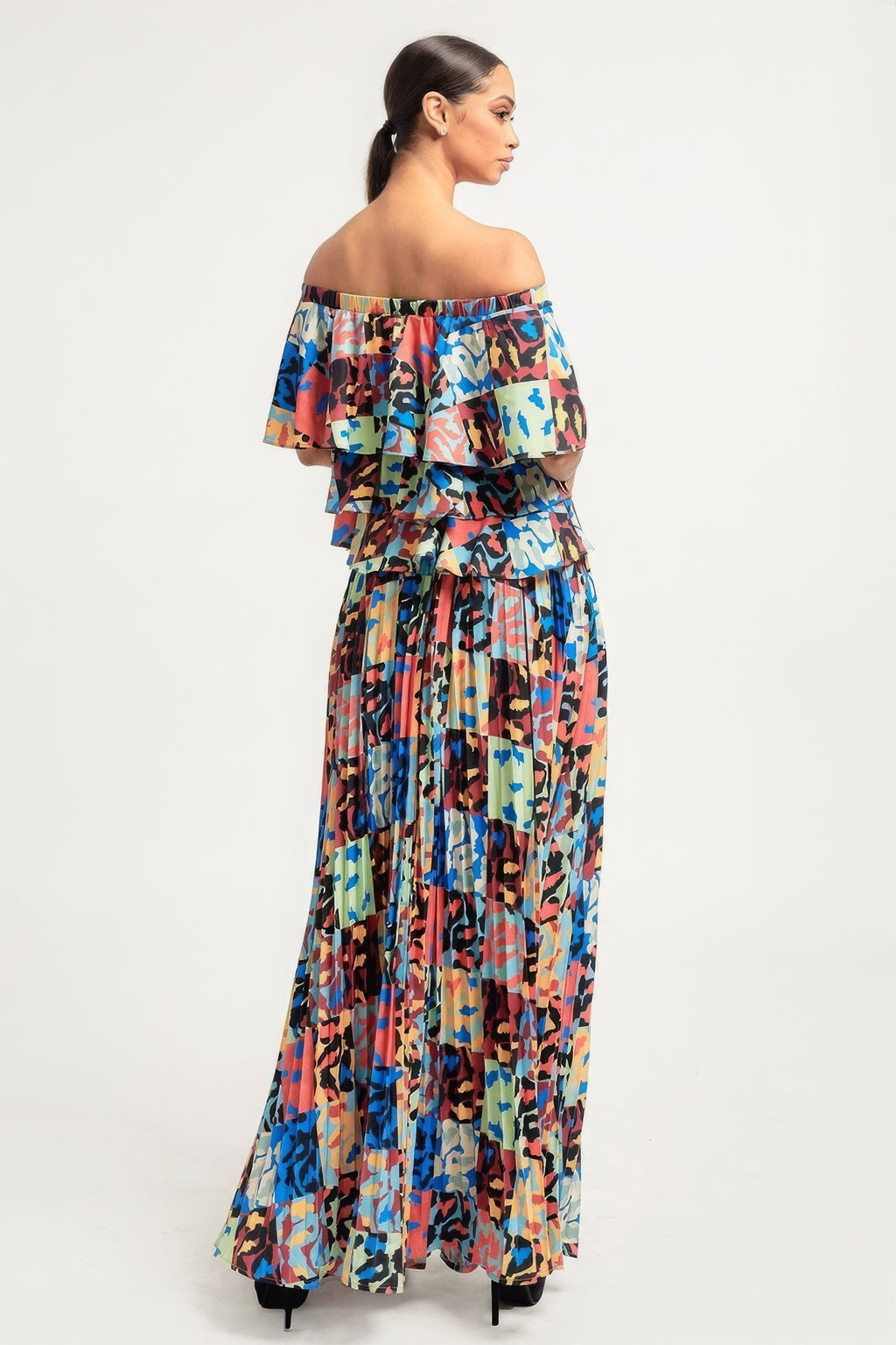 Printed Ruffle Top And Pleated Skirt Set-Product Type | Naughty Smile Fashion