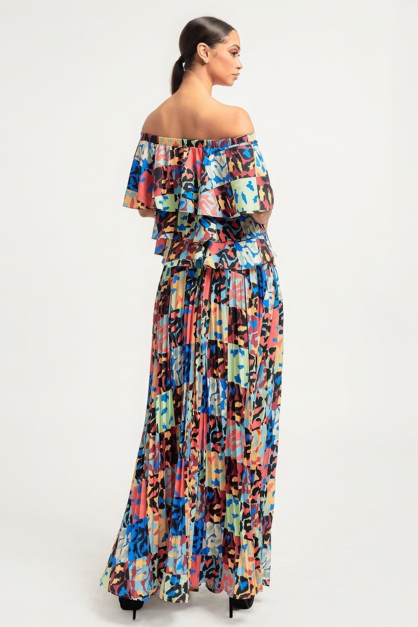 Printed Ruffle Top And Pleated Skirt Set-Product Type | Naughty Smile Fashion