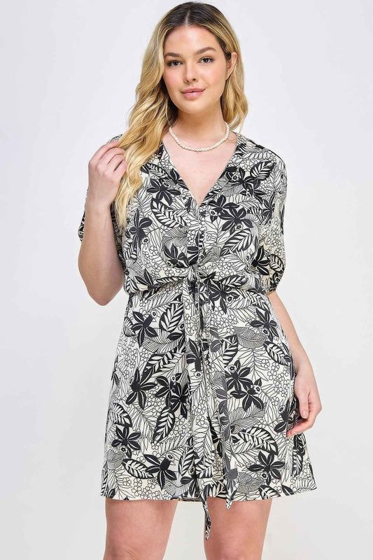Plus Size Plus Botanical Print Front Tie Dress – Stylish & Comfortable – men’s fashion, stylish and versatile