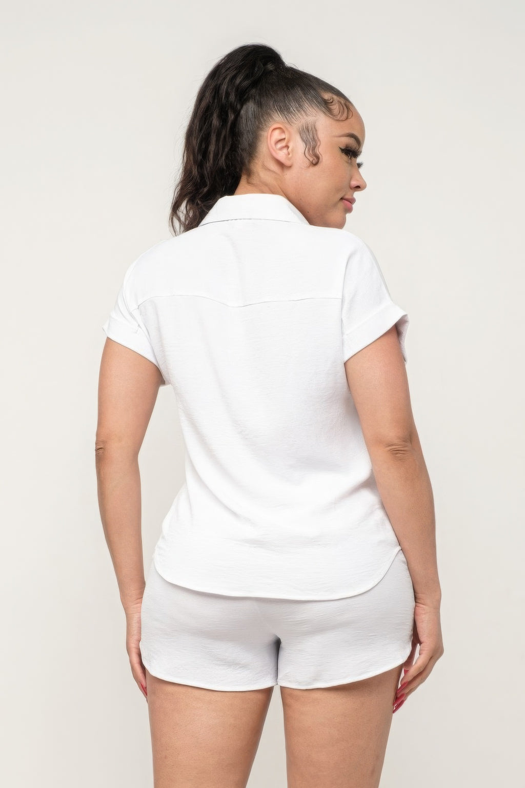 Button Down Pocket Loose Fit Top And Shorts Set-Product Type | Naughty Smile Fashion