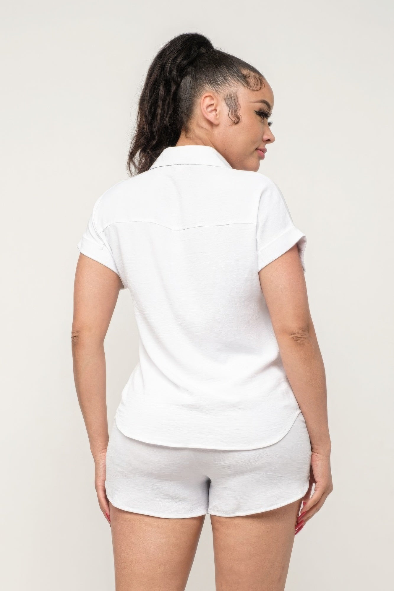 Button Down Pocket Loose Fit Top And Shorts Set-Product Type | Naughty Smile Fashion