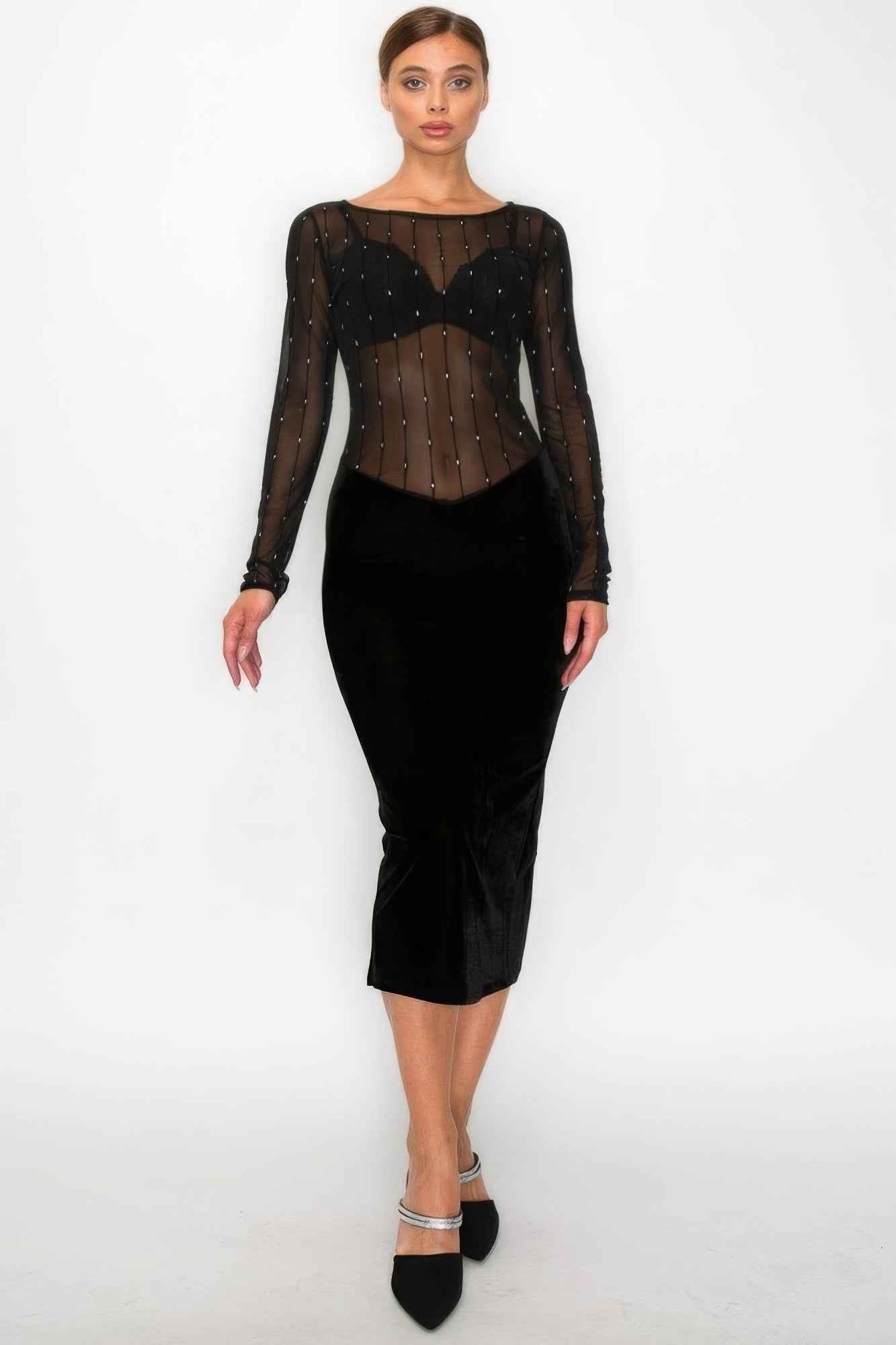 Sale - Velvet Sheer Contrast Holiday Midi Dress – On Sale Now