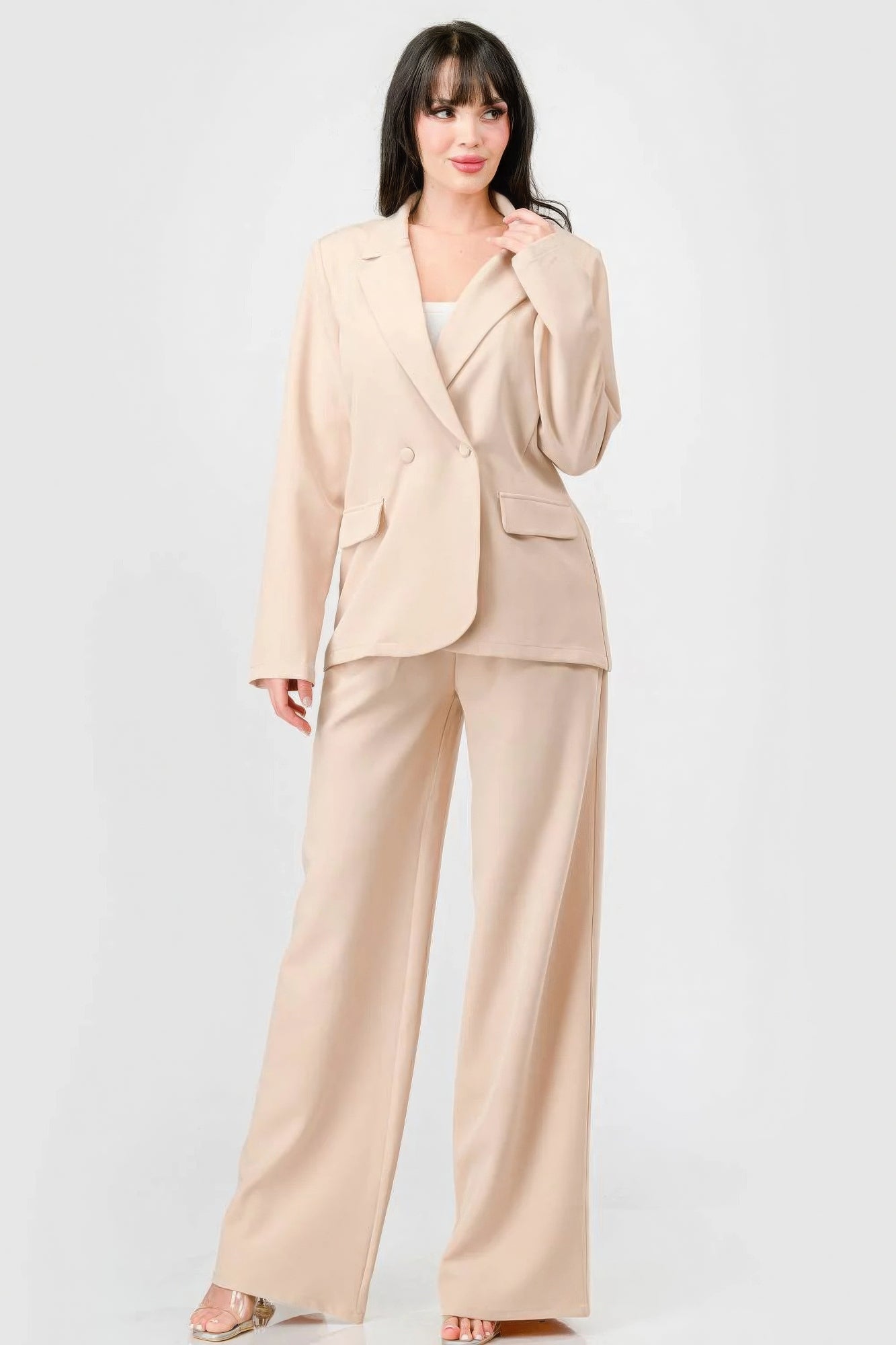 Luxe Stretch Woven Loose Fit Blazer And Wide Legs Pants Semi Formal Set – multicolor, fashion, women style