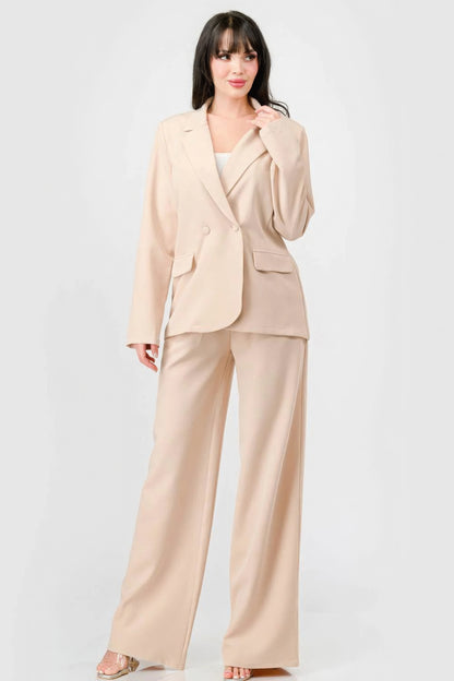 Luxe Stretch Woven Loose Fit Blazer And Wide Legs Pants Semi Formal Set – multicolor, fashion, women style