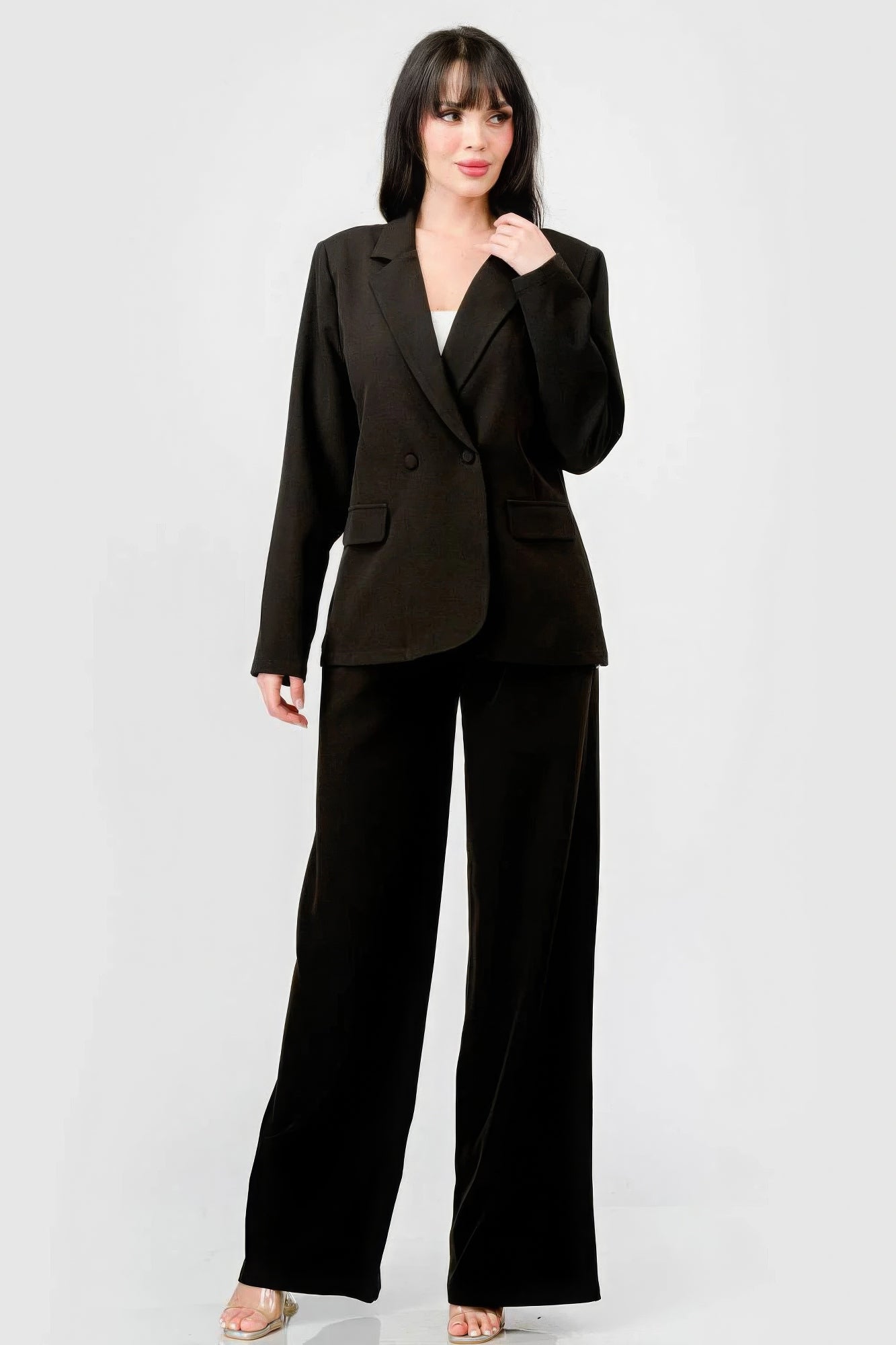 Luxe Stretch Woven Loose Fit Blazer And Wide Legs Pants Semi Formal Set-Product Type | Naughty Smile Fashion