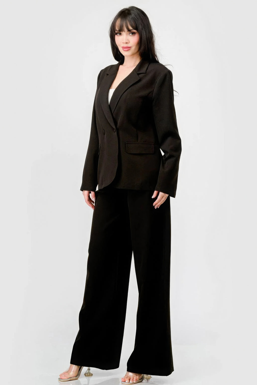 Luxe Stretch Woven Loose Fit Blazer And Wide Legs Pants Semi Formal Set-Product Type | Naughty Smile Fashion