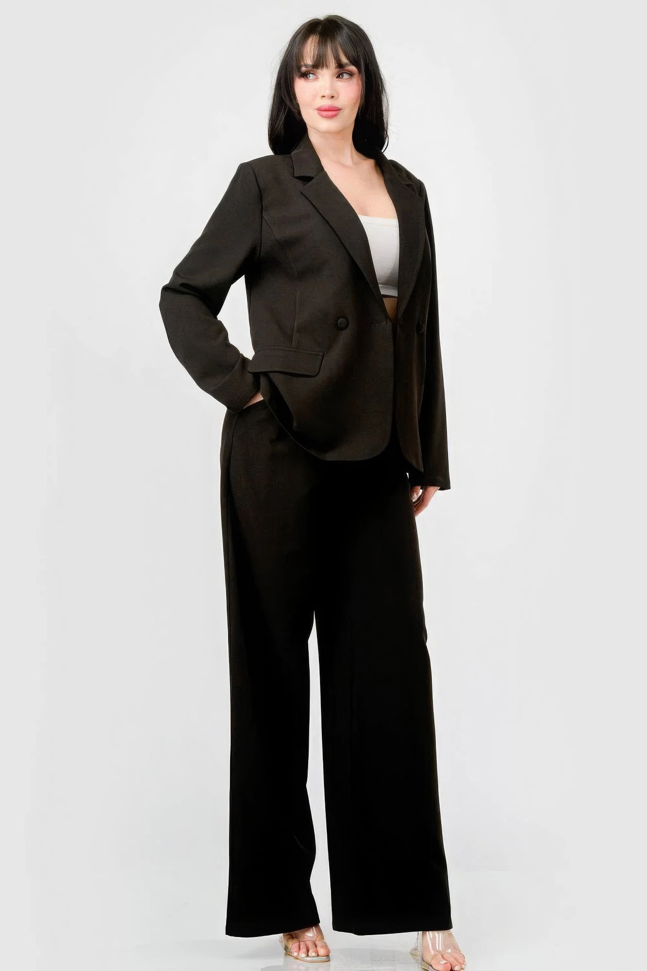 Luxe Stretch Woven Loose Fit Blazer And Wide Legs Pants Semi Formal Set-Product Type | Naughty Smile Fashion