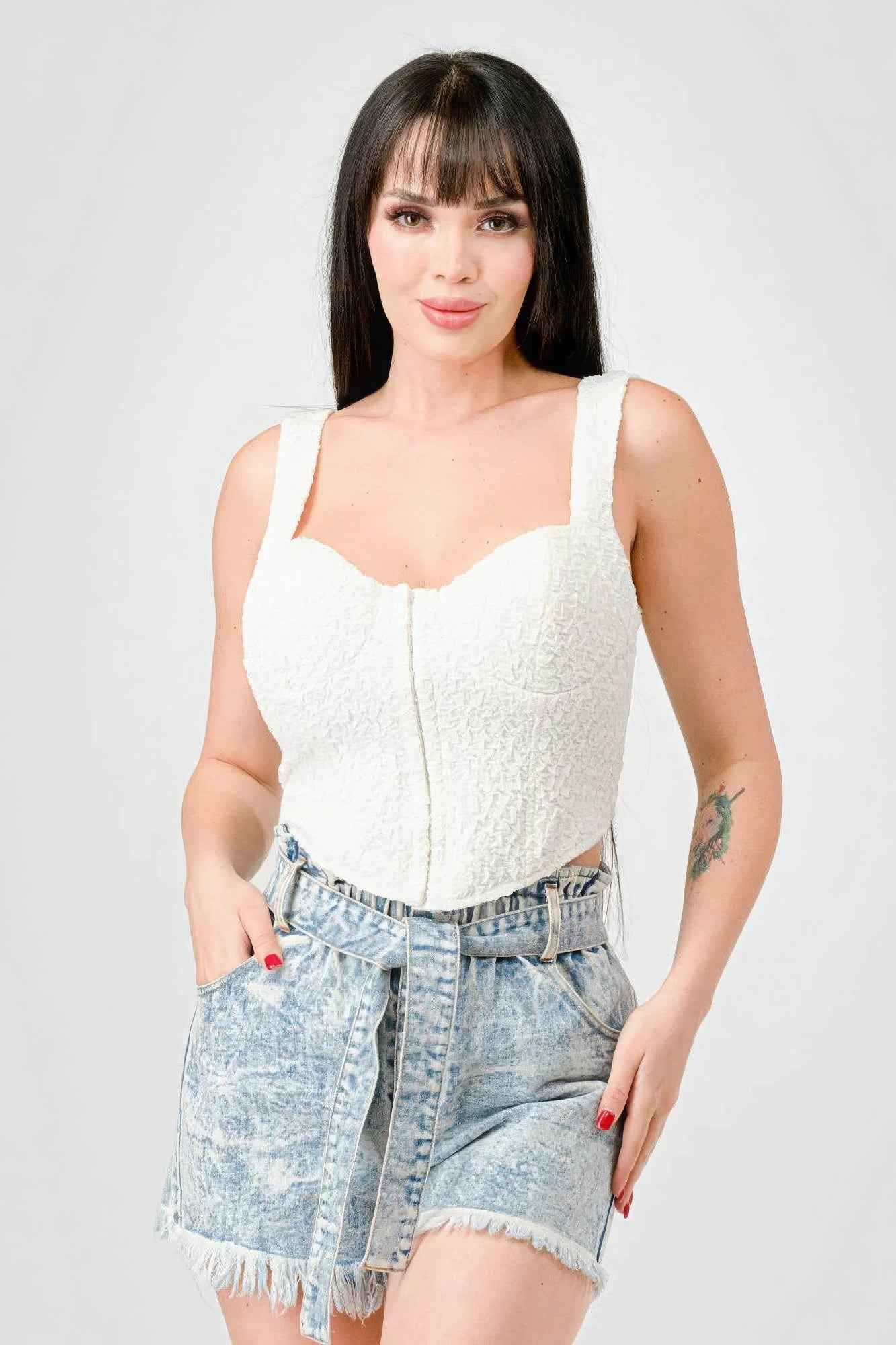 Sale - Crinkle Stretch Knit Sweetheart Hooked Bustier Cropped Top – On Sale Now