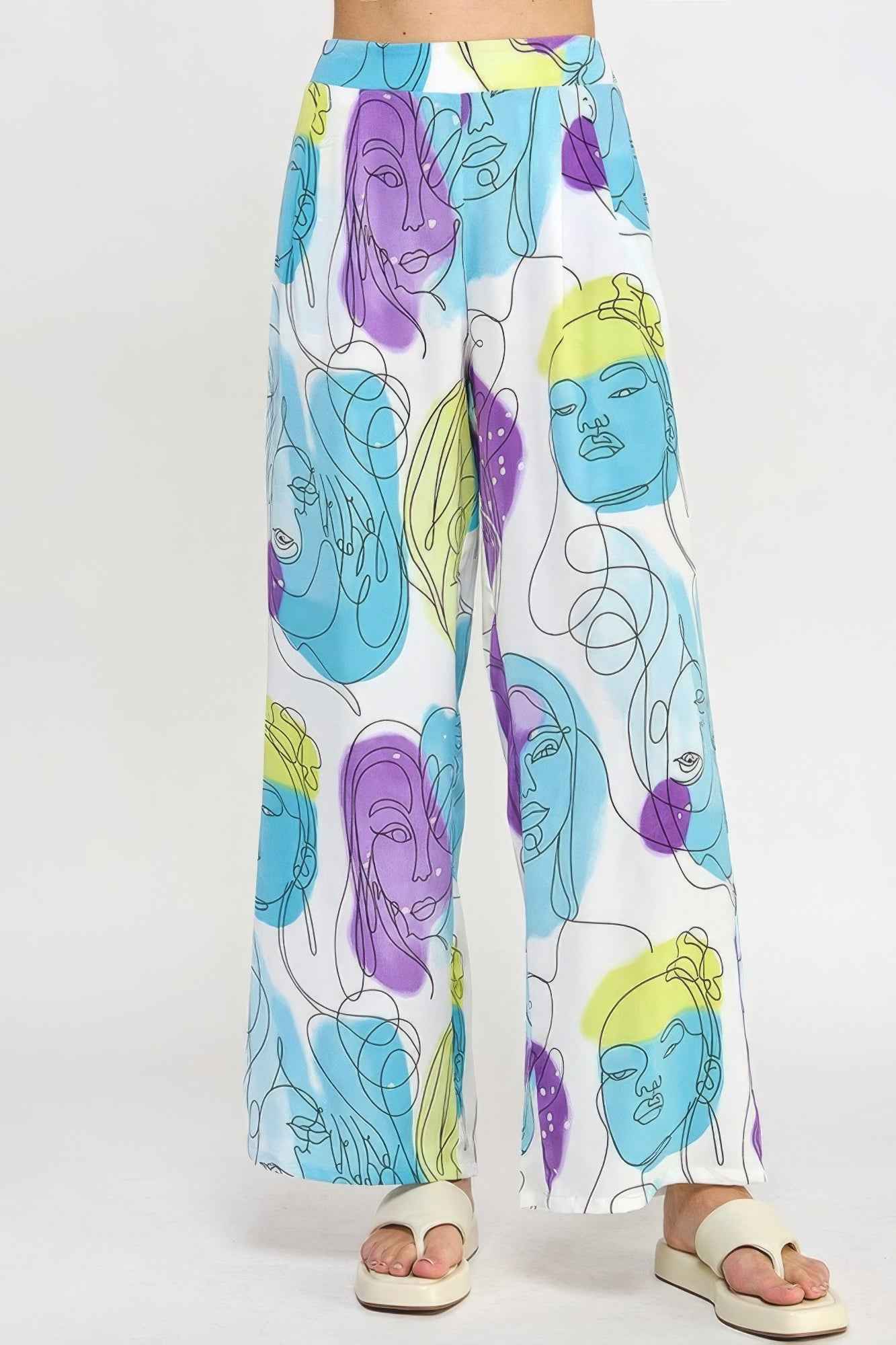 Sale - Printed Wide Leg Pant With Elastic Back – On Sale Now