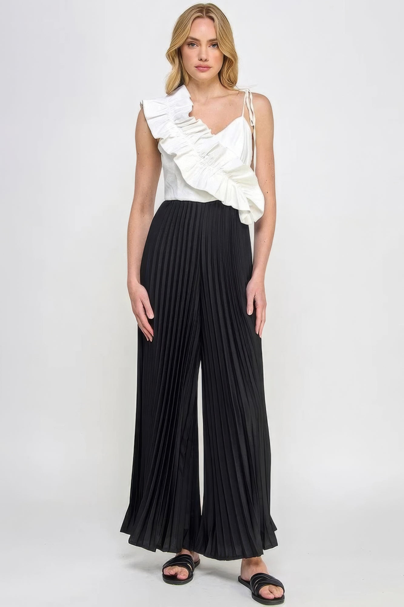 Cami Asymmetrical Ruffle Detail Pleated Bottom Jumpsuit – multicolor, fashion, women style