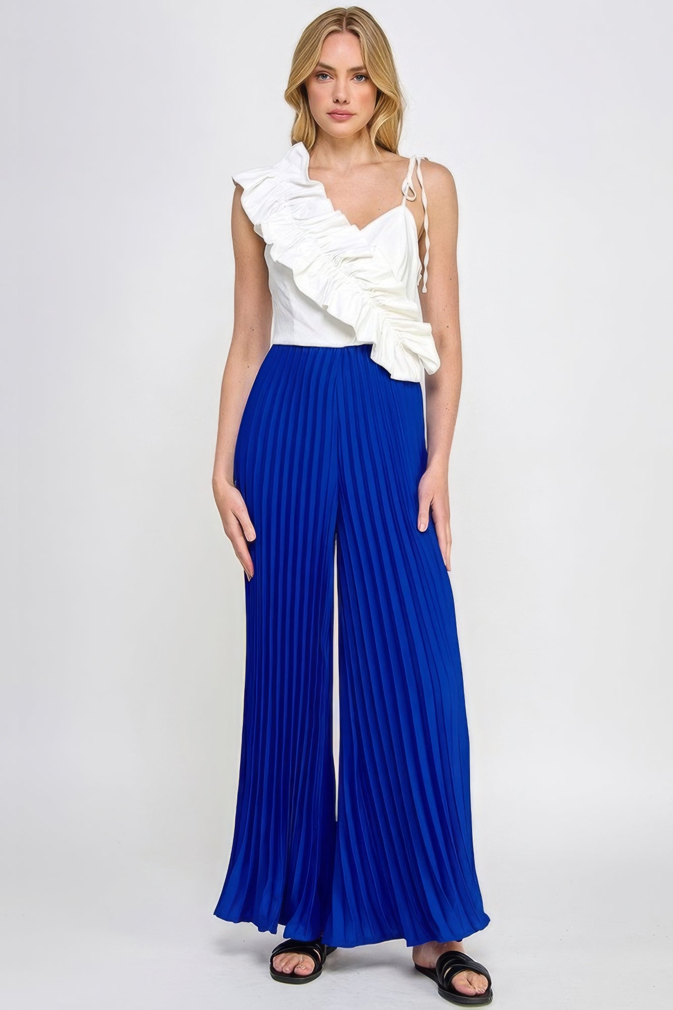 Cami Asymmetrical Ruffle Detail Pleated Bottom Jumpsuit-Product Type | Naughty Smile Fashion