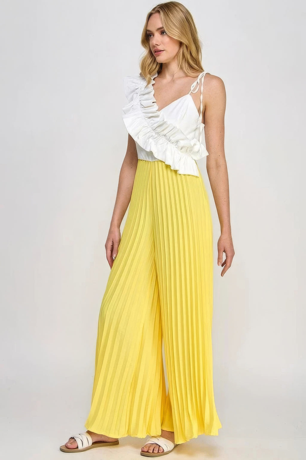 Cami Asymmetrical Ruffle Detail Pleated Bottom Jumpsuit-Product Type | Naughty Smile Fashion