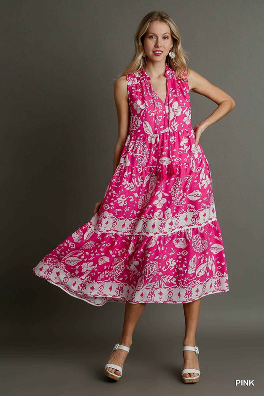 Sale - Two Tone Floral Paisley Sleeveless Midi Dress – On Sale Now