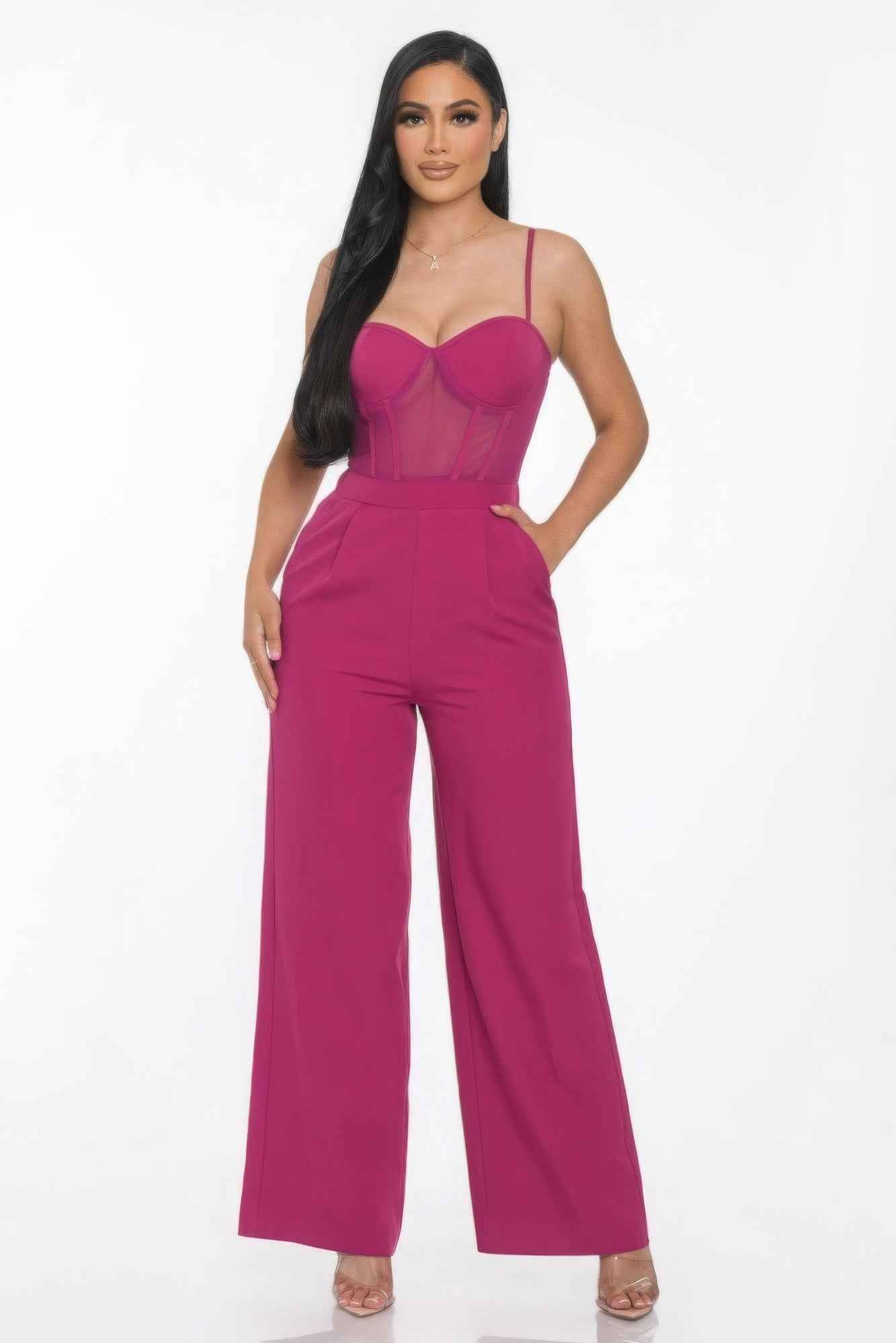 Mesh Insert Cup Wide Leg Jumpsuit – multicolor, fashion, women style