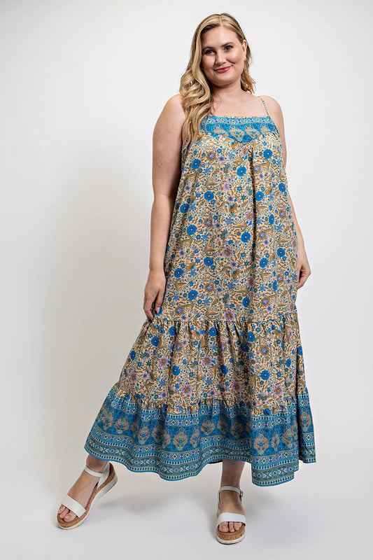 Plus Size Floral And Aztec Print Drop Down Maxi Dress With Spaghetti Strap – Stylish & Comfortable – men’s fashion, stylish and versatile