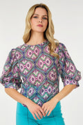 Puff Sleeve Multi-print Top-Product Type | Naughty Smile Fashion
