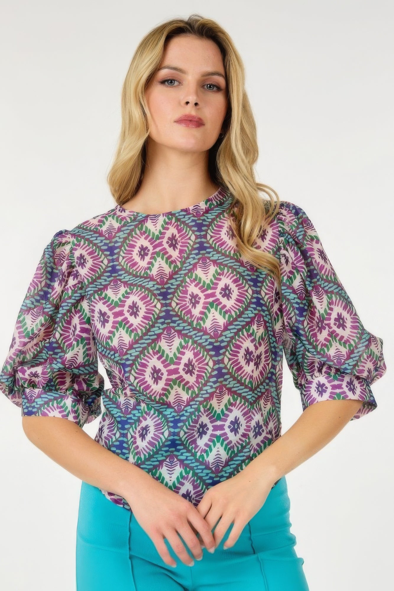 Puff Sleeve Multi-print Top-Product Type | Naughty Smile Fashion