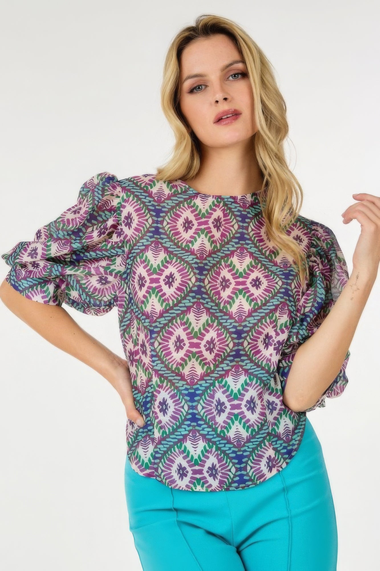 Puff Sleeve Multi-print Top-Product Type | Naughty Smile Fashion