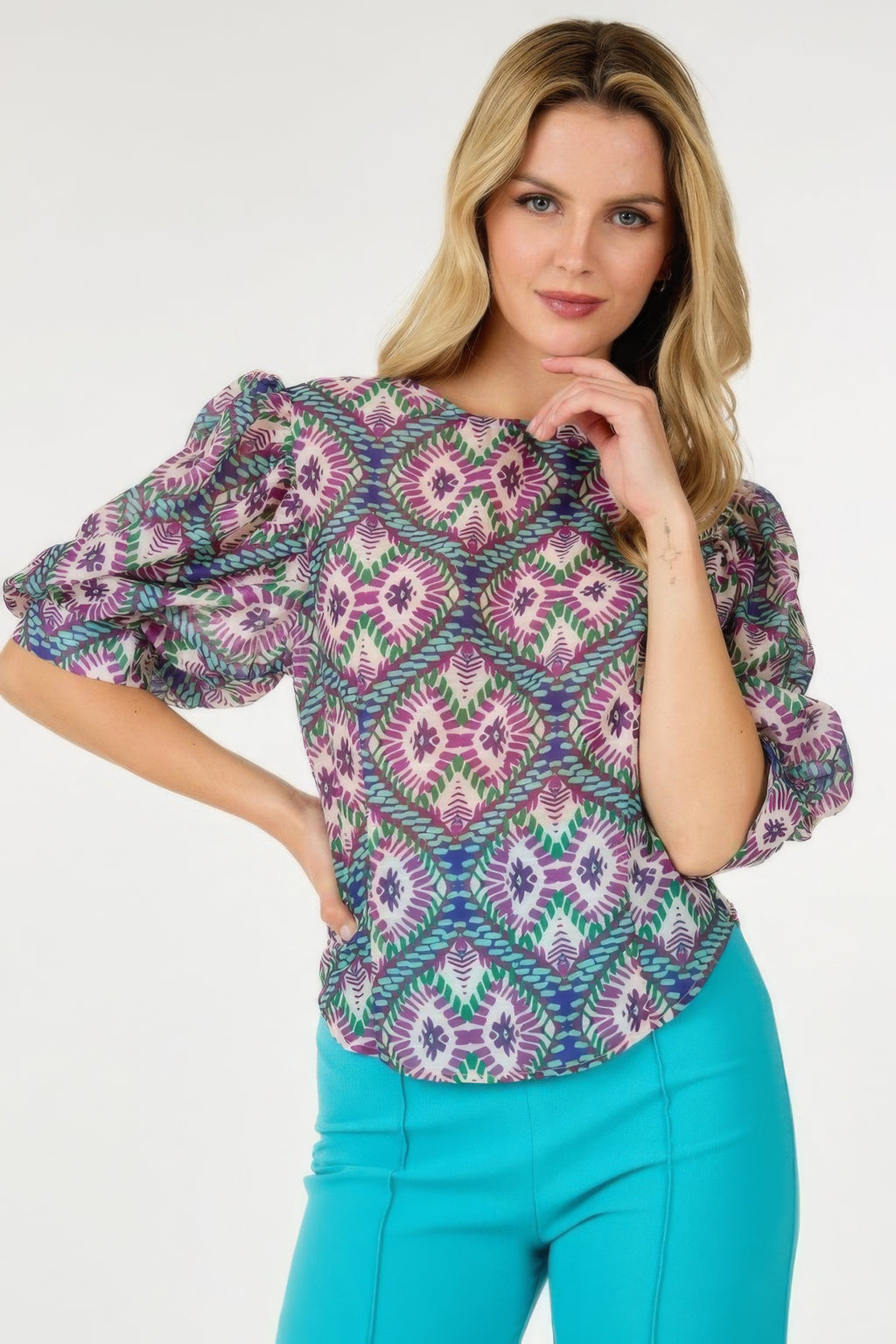 Puff Sleeve Multi-print Top-Product Type | Naughty Smile Fashion