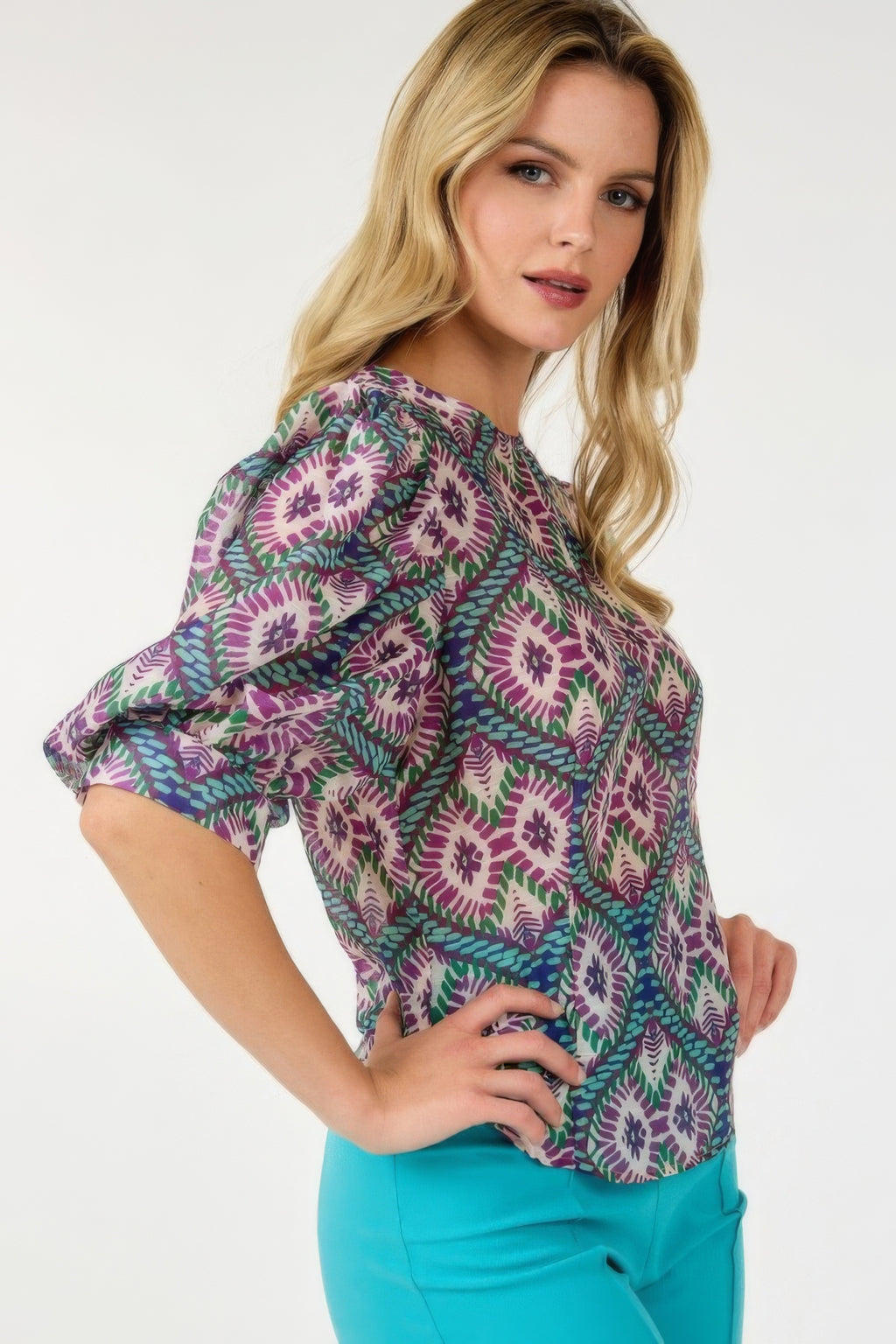 Puff Sleeve Multi-print Top-Product Type | Naughty Smile Fashion