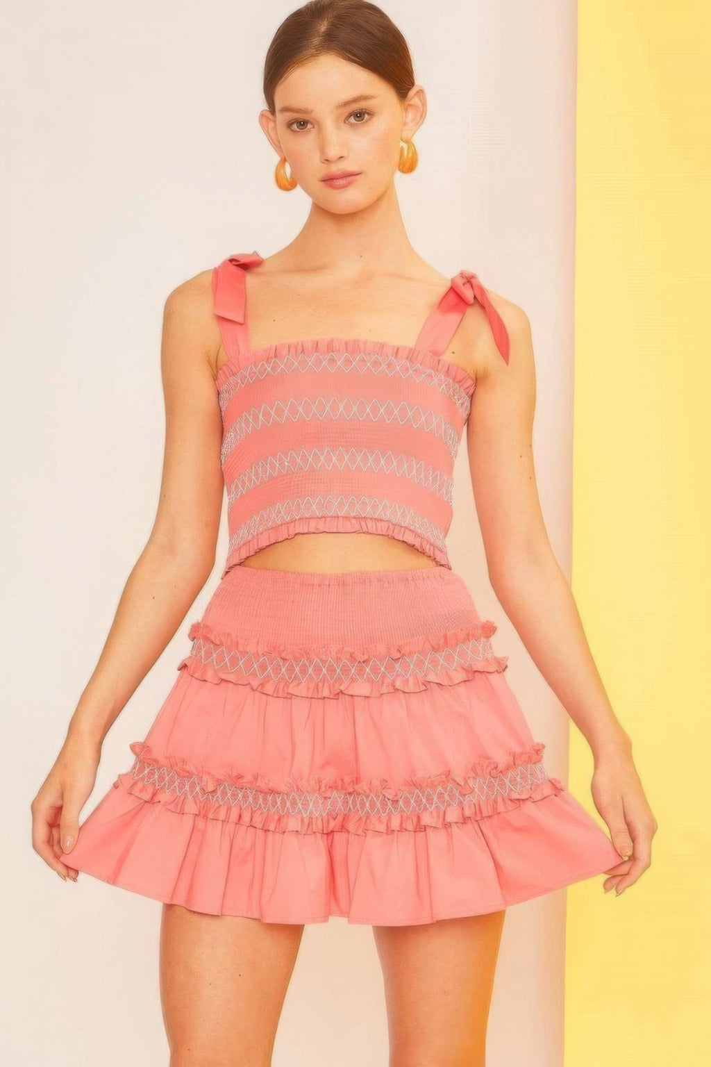 Waist Smocking Ruffle And Shirring Mini Skirt-Product Type | Naughty Smile Fashion