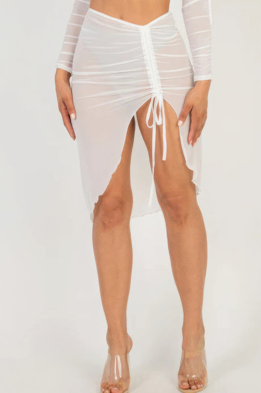 Beautiful Sheer Mesh Drawstring Ruched Skirt