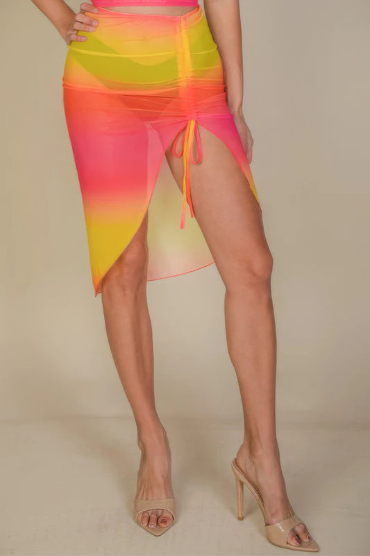 Beautiful Sheer Mesh Drawstring Ruched Skirt