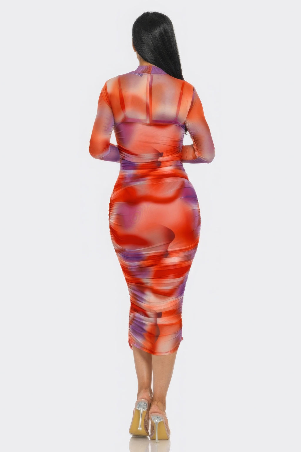 Summer Heat Print Mesh Ruched Midi Dress-Product Type | Naughty Smile Fashion