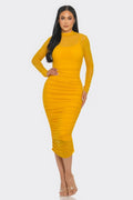 Solid Mesh Ruched Midi Dress-Product Type | Naughty Smile Fashion