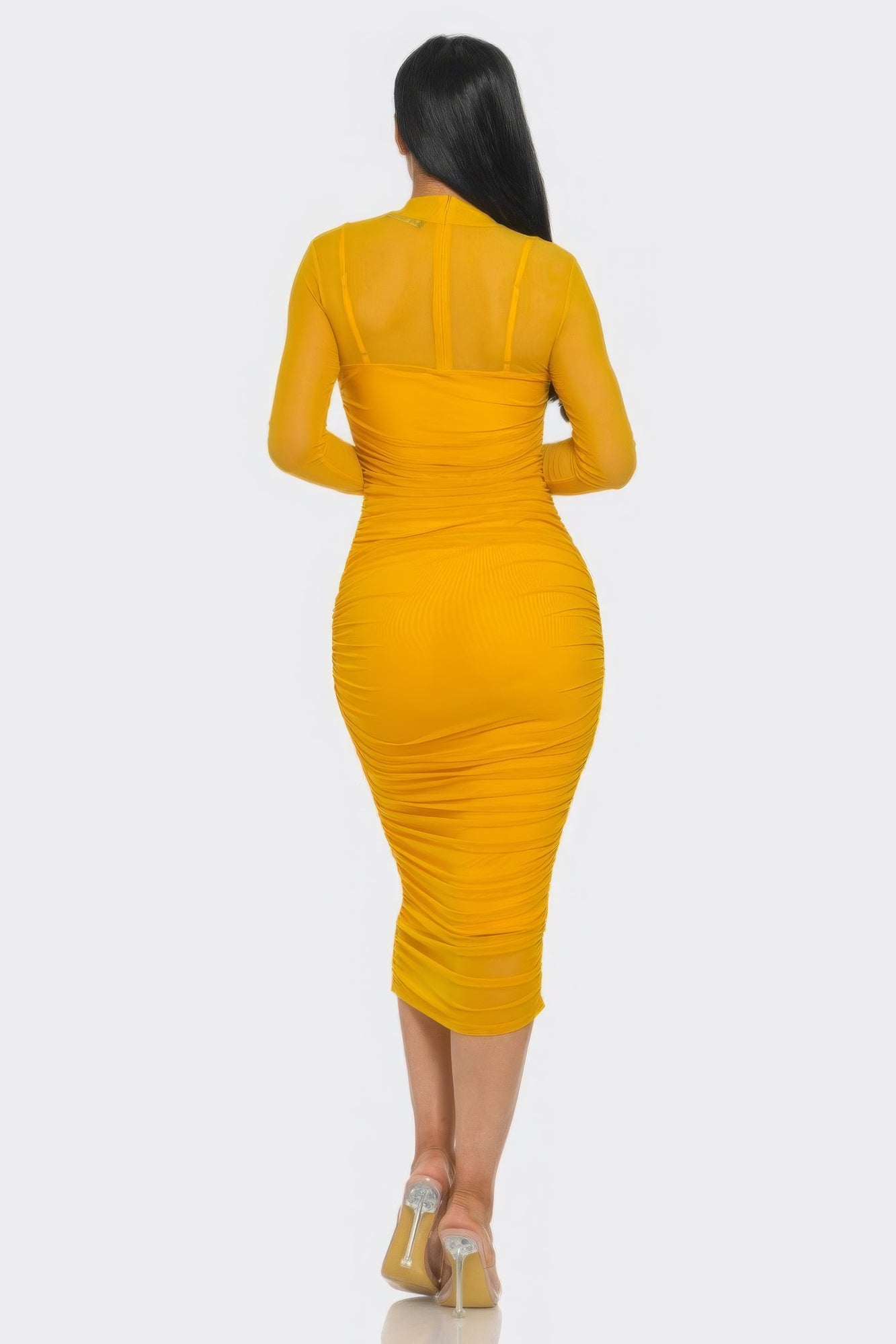 Solid Mesh Ruched Midi Dress-Product Type | Naughty Smile Fashion